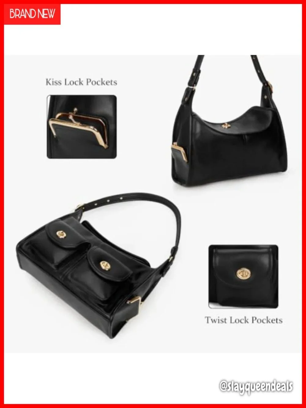 Large Faux Leather Multi-Pocket Hobo Shoulder Bag
